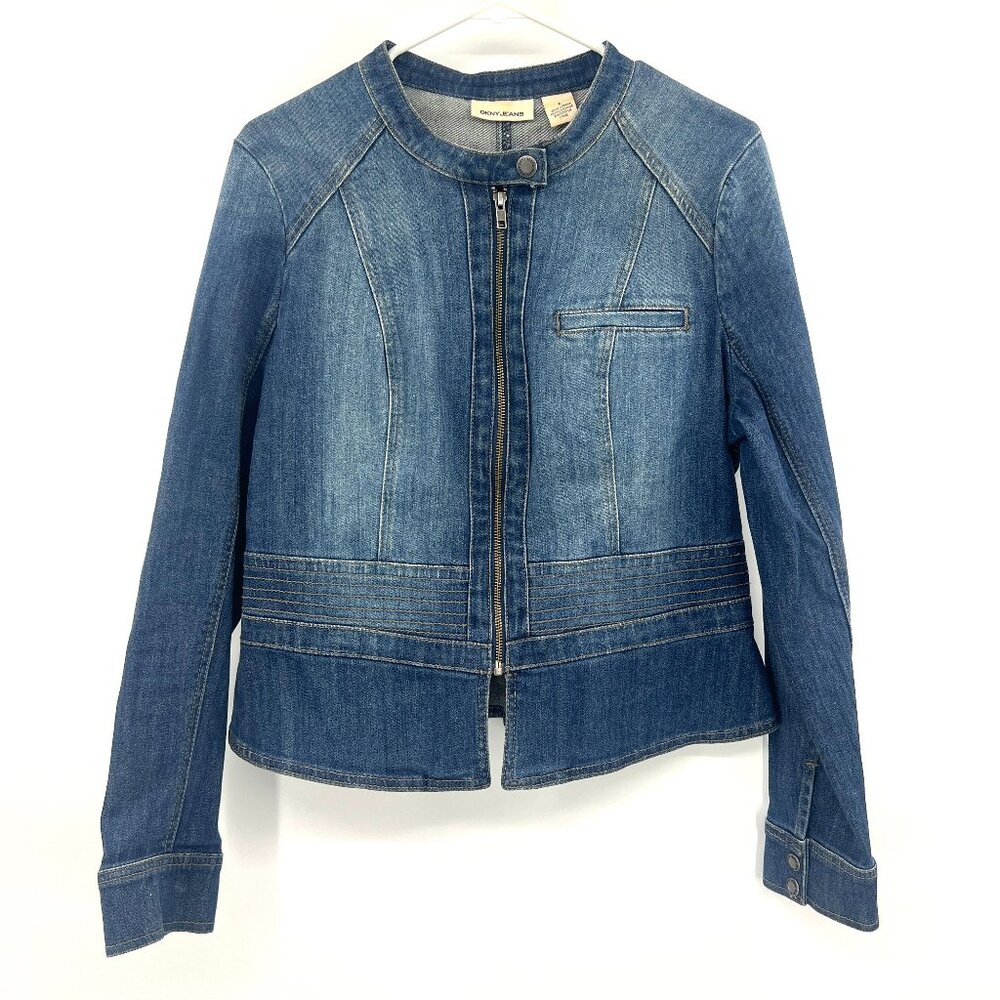 DKNY Jeans Collarless Denim Full Zip Jacket Women's Large
